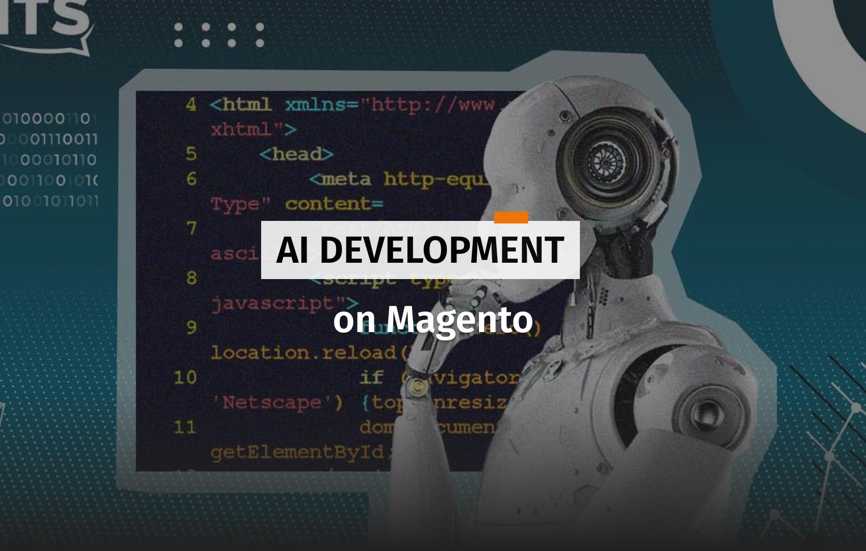 Cover for the article which explain how to develop on Magento with AI.